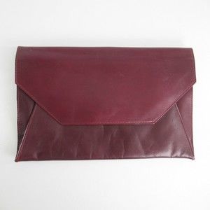 Vintage Etra Leather Clutch Handbag Women Burgundy Envelope Lined Purse